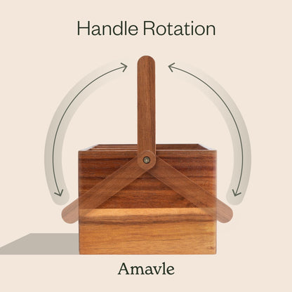Amavle Acacia Wood Utensil Caddy with Handle, Wooden Silverware Holder, Multi-purpose Organizer for Kitchen, Office, Bathroom, Bedroom