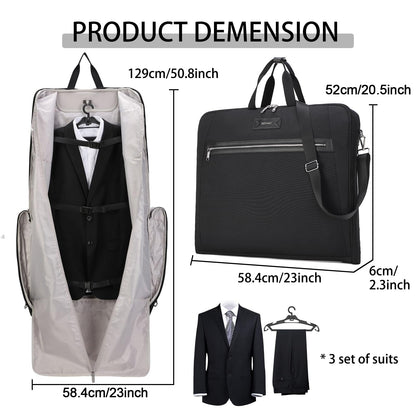 BE SMART Waterproof Foldable Garment Bags for Travel, 51" Large Travel Hanging Bags for Clothes, Carry on Suit Bag with Strap for Men Women, Wrinkle Free Luggage Suit Cover for Business Trips(Black)
