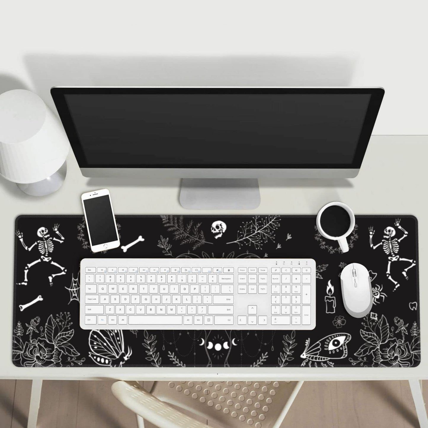Moth Gaming Mouse Pad XL Halloween Elements Large Extended Non Slip Rubber Base Desk Mat Stitched Edge Keyboard Mat 31.5x11.8 Inch