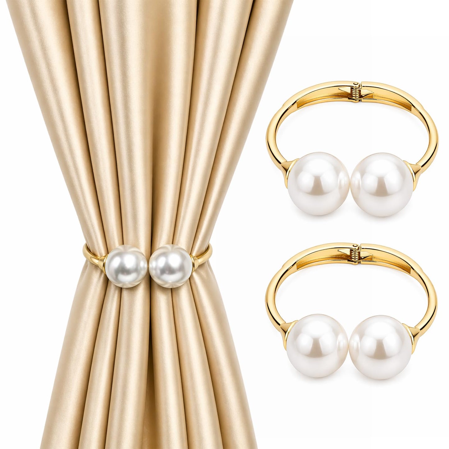 Curtain Tiebacks 2 Pack Curtain Ties Elegant Pearl Curtain Tie backs Premium Alloy Spring Curtain Clips No Drilling Curtain Ties for Modern Luxury French Nordic Minimalist Home Decor Curtain Holdbacks