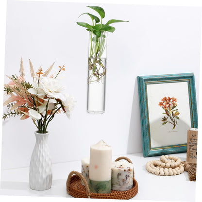 Cabilock 2pcs Cylinder Glass Wall Vase Clear Hanging Planters for Wall Propagation Stations Sleek Transparent Hydroponic Plant Terrariums for Home Decor