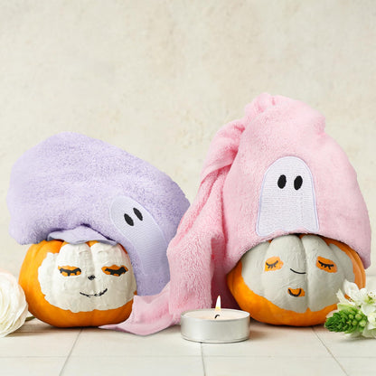 Remagr 3 Pcs Pastel Ghost Halloween Hand Towels Embroidered Pink Green Purple Ghost Halloween Spooky Cotton Hand Bath Towels for Bathroom Kitchen Decor Gift, 29.5" x 13.8"