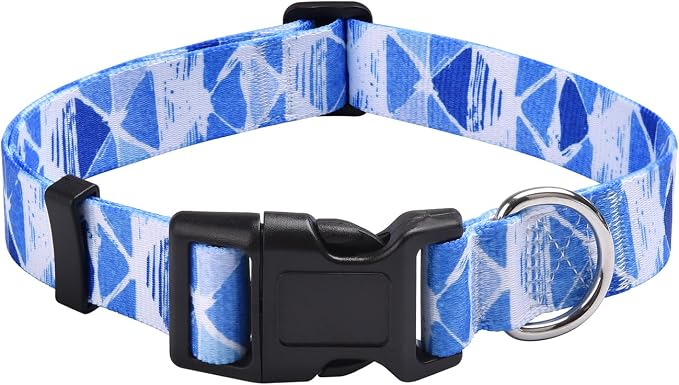 MarukoPet Dog Collar, Adjustable for Small Medium Large Dogs Puppy, Cute Design with Bohemia Floral Tribal Geometric Patterns Boys Girls Dog Collar(Blue Triangle-XS)