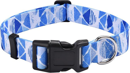 MarukoPet Dog Collar, Adjustable for Small Medium Large Dogs Puppy, Cute Design with Bohemia Floral Tribal Geometric Patterns Boys Girls Dog Collar(Blue Triangle-XS)