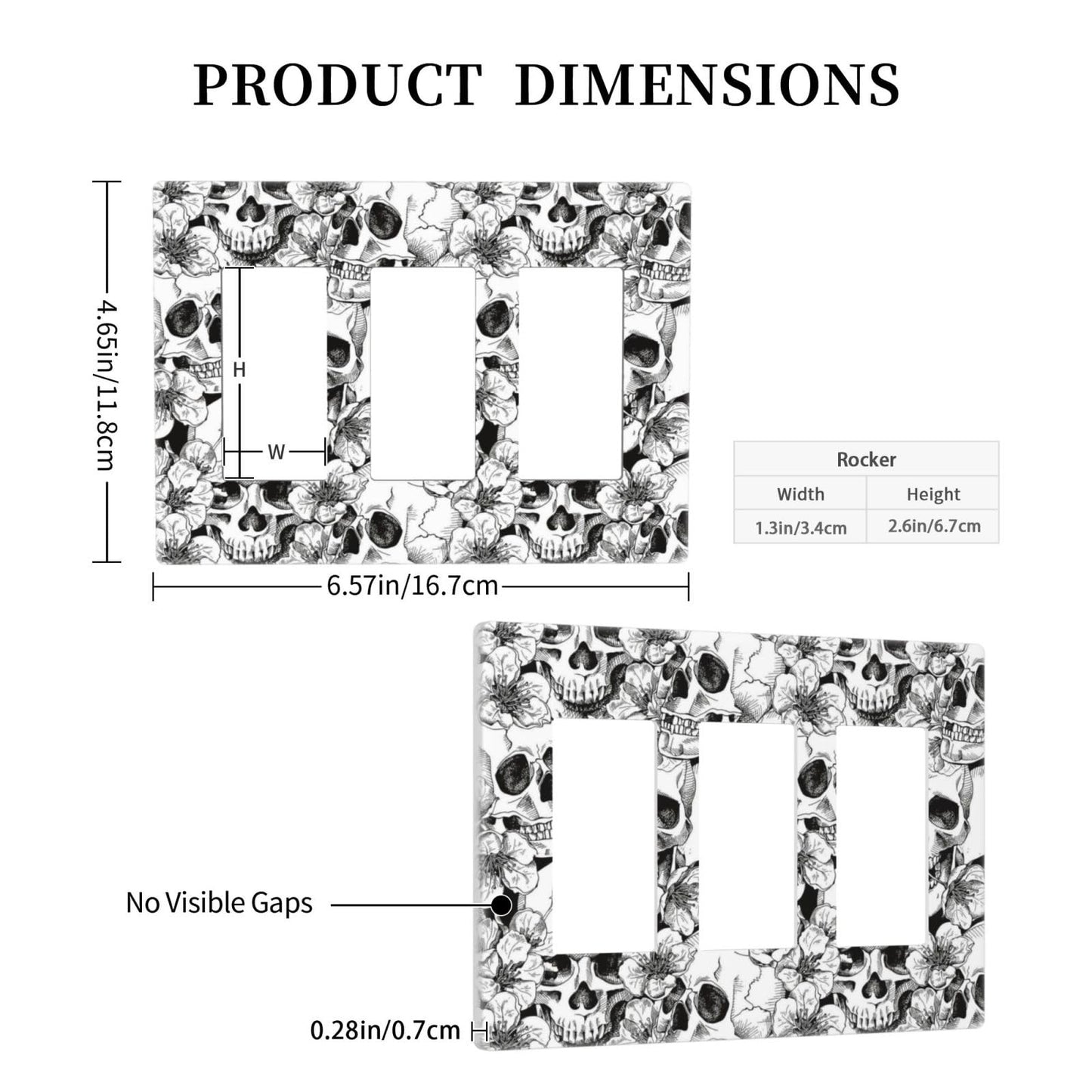 Gothic Skull Floral Skeleton 3 Gang Triple Rocker/Decorator Light Switch Wall Plate Cover Decorative GFCI Electrical Faceplate Switchplate Dimmer