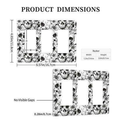 Gothic Skull Floral Skeleton 3 Gang Triple Rocker/Decorator Light Switch Wall Plate Cover Decorative GFCI Electrical Faceplate Switchplate Dimmer