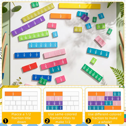 Sayglossy 36 Sets Fraction Tiles Set for Classroom Rainbow 11.8 x 8 in Fraction Strips Bars Math Manipulatives Montessori Math Materials for Home Learning School Educational (Muted Color)