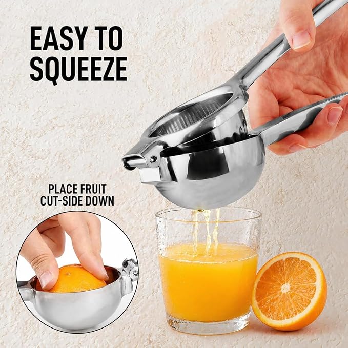 Zulay Kitchen Extra Large Lemon Squeezer Stainless Steel - Easy Squeeze Heavy Duty Lemon Juicer Hand Press - Ergonomic Citrus Squeezer & Fruit Juicer for Small Oranges, Lemons, & Limes - Silver