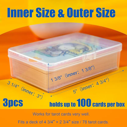 JINUPHION 3 Pcs Tarot Card Case, Tarot Card Holder for 4 3/4"×2 3/4" Standard Tarot Cards, Plastic Clear Card Deck Box Storage, Playing Card Case for Large-sized Cards,5" ×3 1/4" ×1 3/8" (NO Cards)