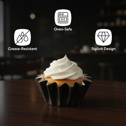 Restaurantware Paper Baking Cups 200 Count 0.4 Ounce Paper Greaseproof Muffin Liners, 2 Inches Disposable Baking Cups Flared Design Black for Oven and Freezer Use