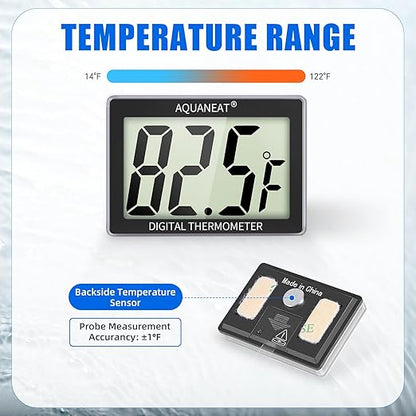 AQUANEAT Aquarium Thermometer 2 Packs, Fish Tank Thermometer, Aquarium Digital Temperature Gauge, with Large LCD Display
