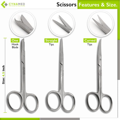 Set of 7 Pieces Scissors Forceps Hemostats Needle Holder Driver Set for Educational Training and Medical Procedures Made of Stainless Steel by Cynamed