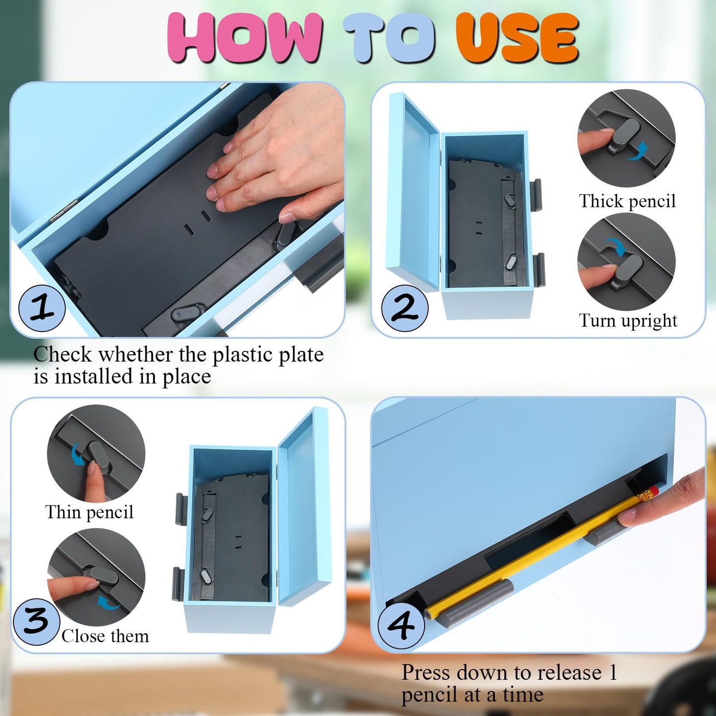 Watersay 108 Pcs Pencil Dispenser Kit for Classroom Wooden Sharp and Dull Pencil Holder 50 Pencils 50 Sharpener 6 Sticker Classroom Teacher Must Have Straw Dispenser for Back to School(Light Blue)