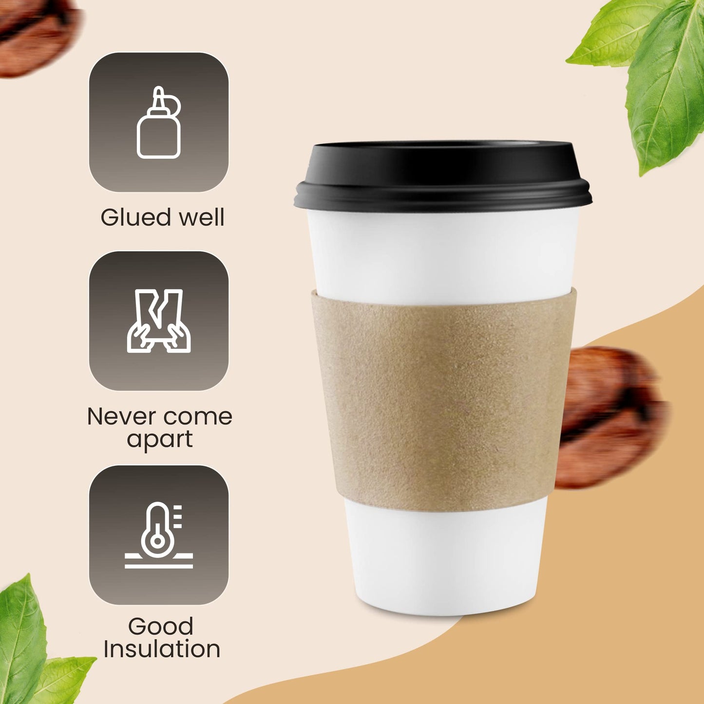 Homelance Coffee Sleeves 500 Pcs – Corrugated Brown Kraft Paper Cups Sleeves Fit 12oz, 16oz, 20oz, 22oz & 24oz Cups – Recyclable & Disposable – Perfect for Hot Drinks in Cafes & Offices (PACK OF 500)