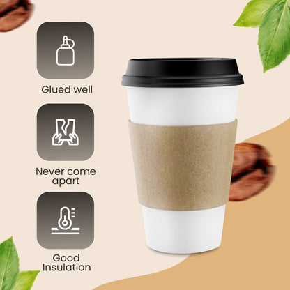 Homelance Coffee Sleeves 500 Pcs – Corrugated Brown Kraft Paper Cups Sleeves Fit 12oz, 16oz, 20oz, 22oz & 24oz Cups – Recyclable & Disposable – Perfect for Hot Drinks in Cafes & Offices (PACK OF 500)