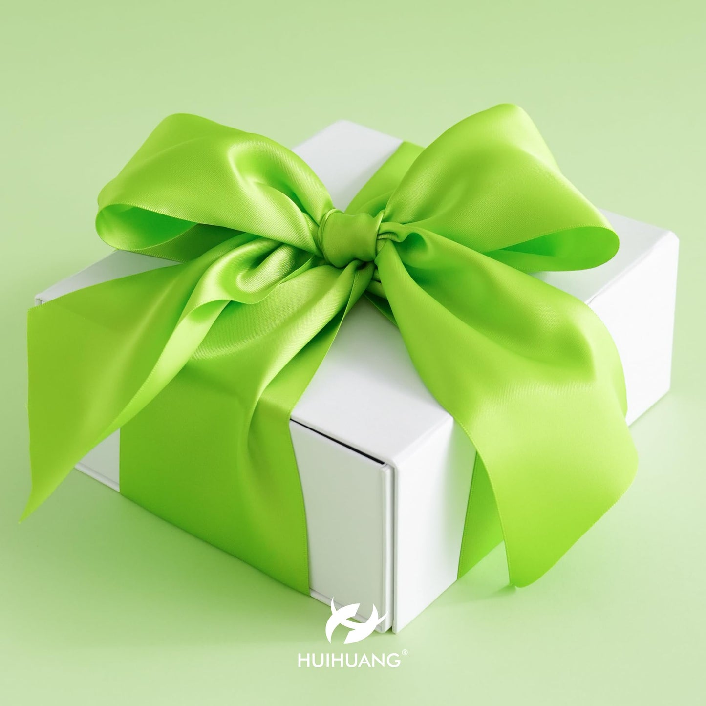 HUIHUANG Lime Green Ribbon 4 inch Wide Double-Faced Satin Ribbon for Chair Sashes, Christmas Tree, Large Bows Making, Gift Wrapping, Flower Bouquet, DIY Crafts, Halloween Decor-10 Yards/Roll