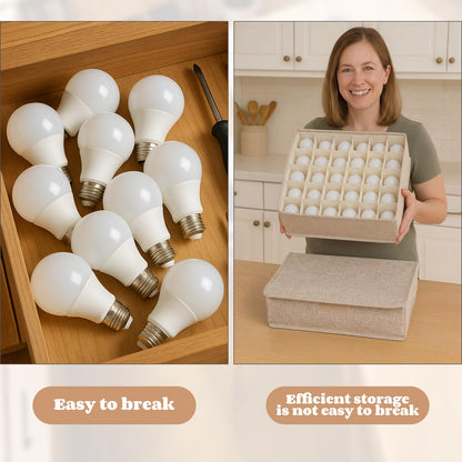Acellegic 2 Pcs Light Bulb Organizer Storage Box Ornament Storage with 30 Dividers Foldable Bulbs Organizer with Lid Sturdy PP Board Fits Various Standard Dustproof Fabric Case for Home Vbs (Beige)