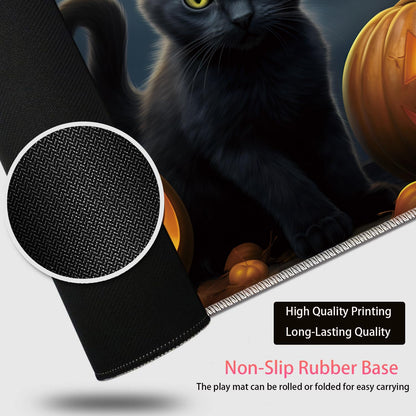 Large Gaming Mouse Pad + Mouse Wrist Rest Pad + Coaster Combination, 31.5 "x 11.8" Durable Non-Slip Extension Table Mat, Suitable for Office and Home, Halloween Black Cat