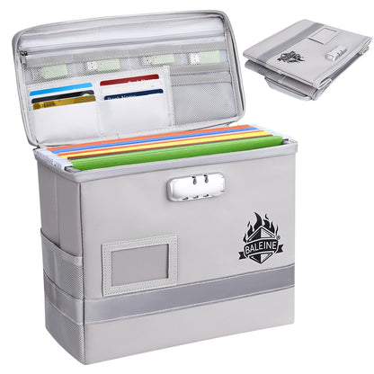 BALEINE Fireproof Document Box with Lock, Portable Fireproof Document Bag Waterproof Fire Proof File Boxes for Documents, File Organizer Box for Important Paperwork (Silver, 12.5''x10.5''x6'')