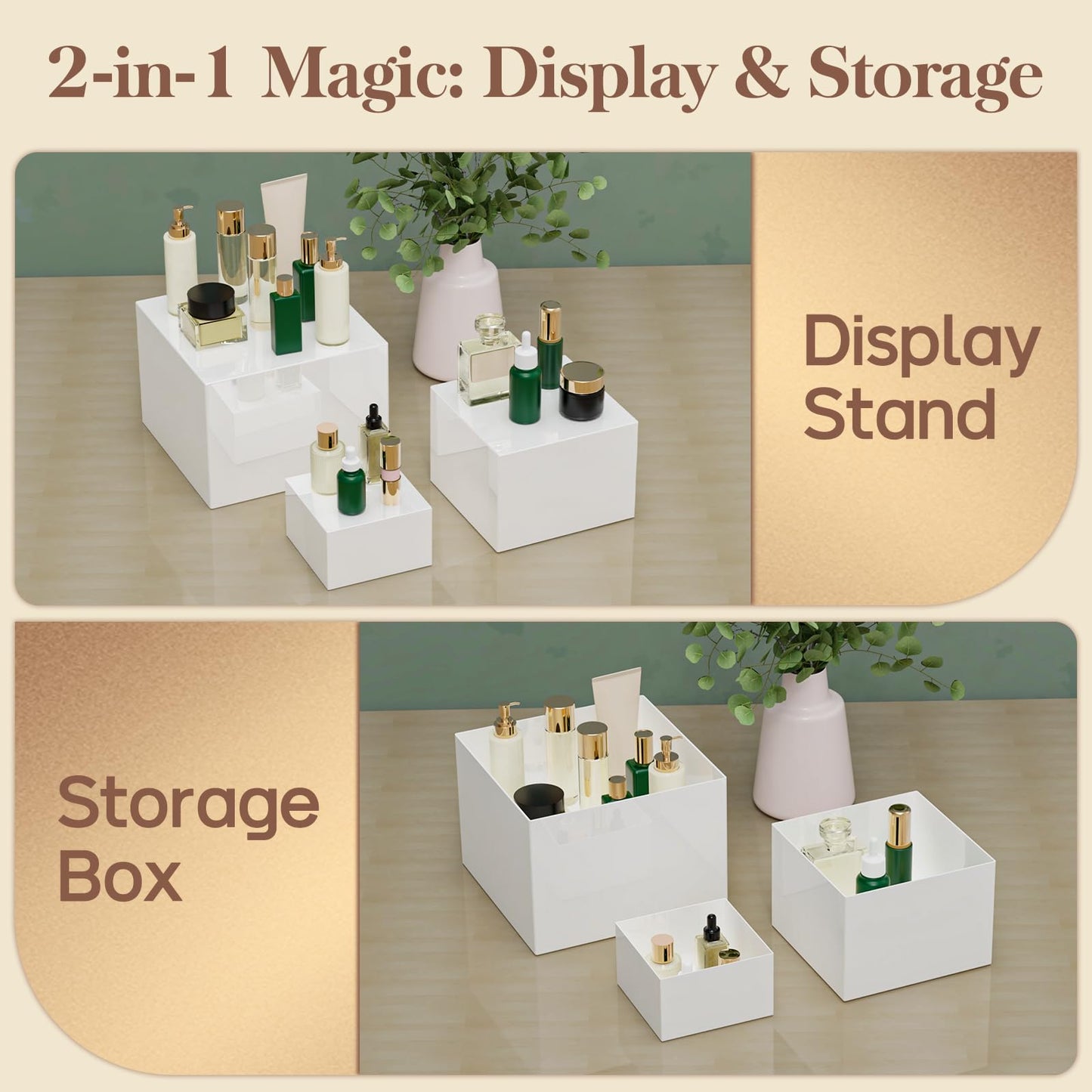 VANITURE 6 PCS Buffet Risers, Large Food Risers for Buffet Table, Display Stand Shelf for Party, Catering, Jewelry & Collectibles, White Acrylic Nesting Boxes for Food Display (10" 9" 8" 7" 6" 5")