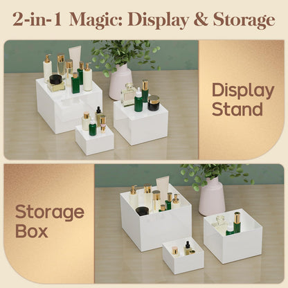 VANITURE 6 PCS Buffet Risers, Large Food Risers for Buffet Table, Display Stand Shelf for Party, Catering, Jewelry & Collectibles, White Acrylic Nesting Boxes for Food Display (10" 9" 8" 7" 6" 5")