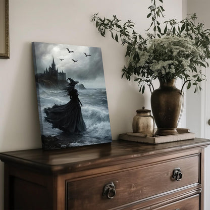 Halloween Horror Witch Canvas Wall Art Dark Academy Witch Painting Picture Wall Decor Goth Dark Moody Poster Print Artwork for Halloween Party in Living Room and Bedroom Home Decoration