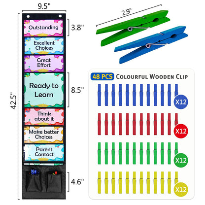 Ranslen Student Behavior Clip Chart for Classroom Management Kids Track Reward Pocket Chart Hanging Creative Bulletin Board with 2 Storage Bags for School Office Preschool Child Care