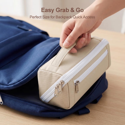 BrainyBees Large Pencil Pouch for Teen Girls, 8 Compartments, Cream White