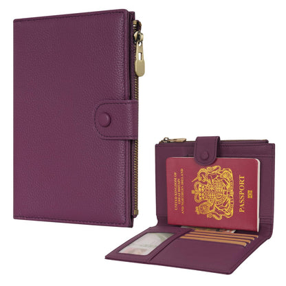 WASON Leather Passport Cover Travel Wallet RFID Blocking – Passport Holder Slot with Zipper Pocket for lD, Boarding Pass,Ticket, Cash, SD Card, Travel Essentials for Men and Women (Purple)