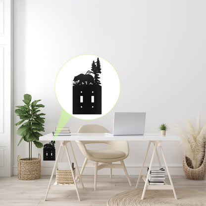 Lothee Metal Bear Switch Cover Moose Tree Mountain Elk Black Light Plate Forest Outlet Cover Toggle Switch Wall Plate Cover for Home Bedroom(Duplex Toggle)