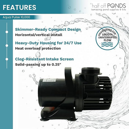 HALF OFF PONDS Submersible Water Pump, 10,000 GPH Pond Pump with 200FT Power Cord and 31FT Max Head, 720W Ultra Quiet Energy Efficient Pump for Koi Pond, Fountain, Waterfall, Water Garden, Skimmer
