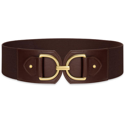 Wide Belts for Women Fashion Elastic Belt for Dresses Vintage Waist Belt Ladies Stretchy Belt Gold Buckle,Coffee 35"
