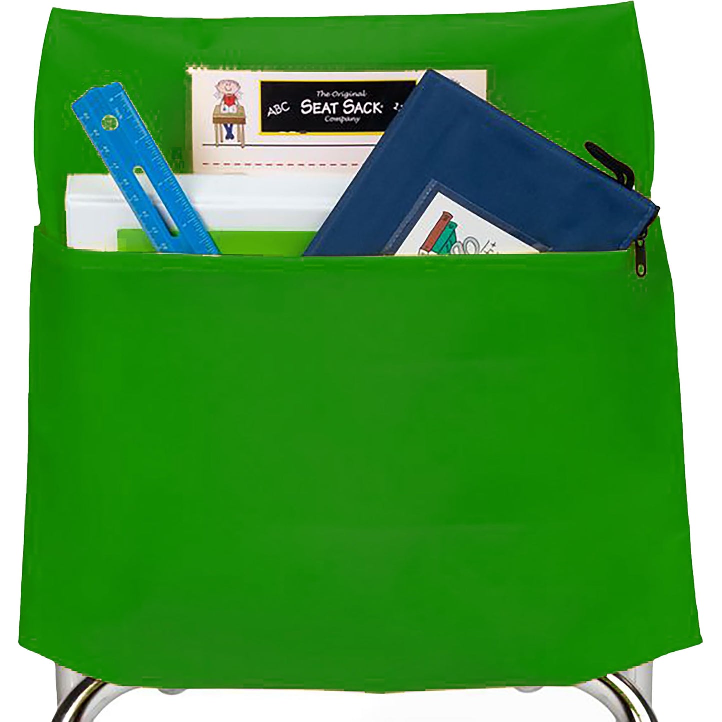 Seat Sack Student Chair Storage Pocket - 12", Classroom Chair Organizer for Student Desks, Durable Over-the-Chair Storage, Green, 1-Pack