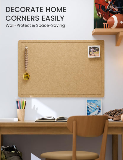 Fluxynara Bulletin Board,35.4" x 23.6" Cork Board Alternative with 12 Safe Removable Adhesive Tabs, Foldable Felt Pin Board for Home Office, Classroom, Bedroom,Entryway for Walls—Mustard Yellow