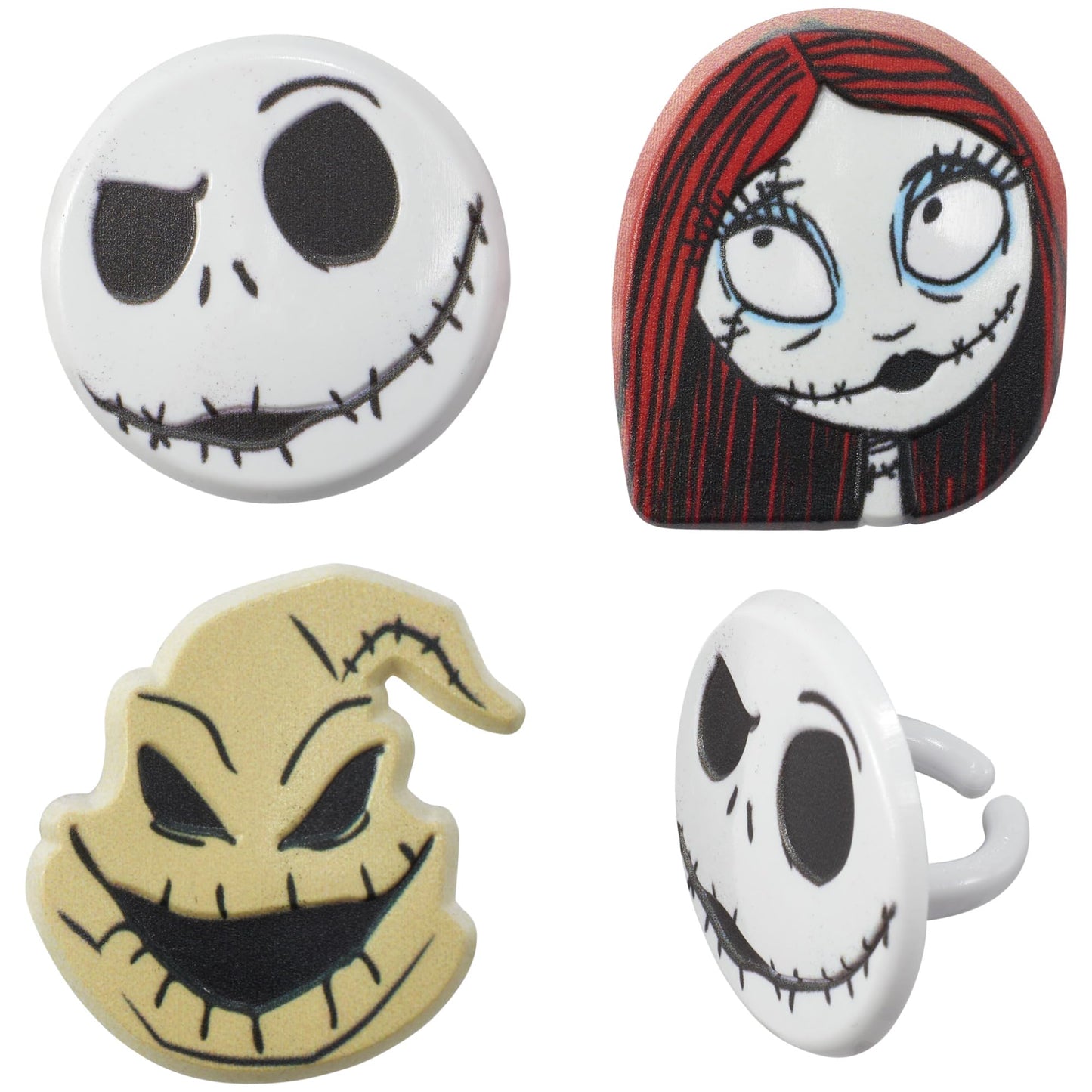 DecoPac The Nightmare Before Christmas Rings, Cupcake Decorations Featuring Jack, Sally, And Oogie Boogy - 24 Pack
