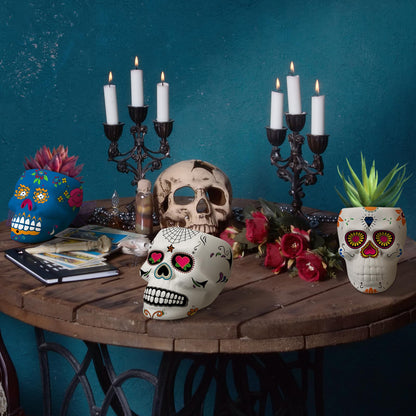Beeveer 6 Sets Mexican Sugar Skull Crafts for Adults Skulls to Paint Skeleton Planter Paintable Ceramics Classroom Paintable Plant Pots to Paint for DIY Project Activity Decor