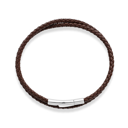 Miabella Genuine Italian Double Wrap Braided Leather Bracelet for Men Women, Stainless Steel Clasp, Made in Italy (Brown, Small - 7" Length)