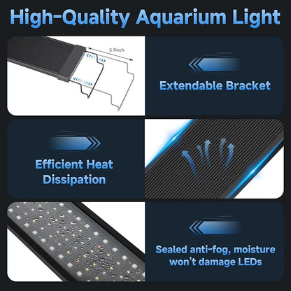 fishkeeper LED Aquarium Plant Light, 24/7 Full Spectrum Aquarium Light with 5 Nature Weather Mode, Auto On Off with Timer for 40-48 Inch Fish Tank, Adjustable Colors/Brightness with Memory Function
