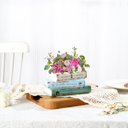 Garsheon Book Planter, Ceramic Planters with Drainage Hole, Ceramic Book Vase for Flowers, Cute Plant Pot for Book Shelf Decor, Book Shaped Vase for Book Lovers Gifts, Book Lovers Women
