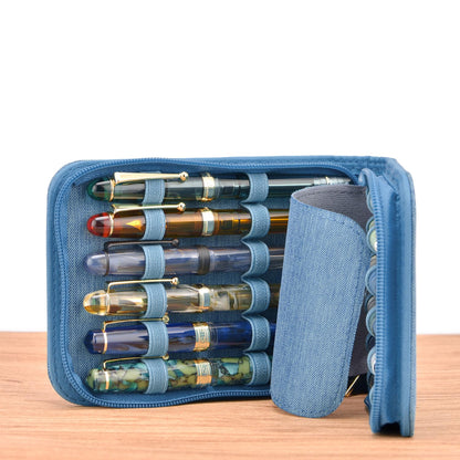 Lanxivi 12 Fountain Pen Case, Rollerball Pen Case Blue Color, Waterproof Canvas Pen Display Holder Organizer Bag