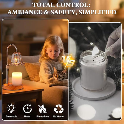 Candle Warmer Lamp Electric Timer: Dimmable Candles Warming Lamps - Height Adjustable Burner Jar - No Flame Scented Melts Wax - All Candle Jars Home Decor Table Light