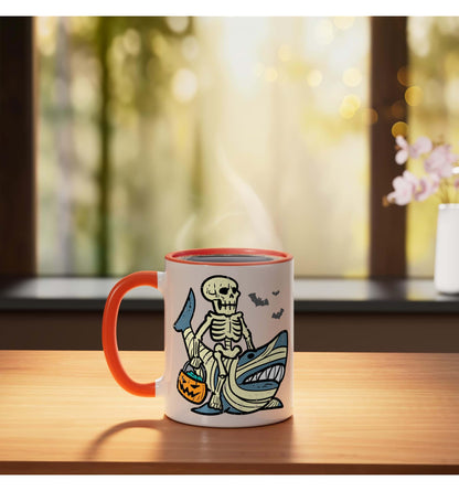 Halloween Skeleton Shark Mummy Costume Boys Kids Men Women Ceramic Mug, Orange/White