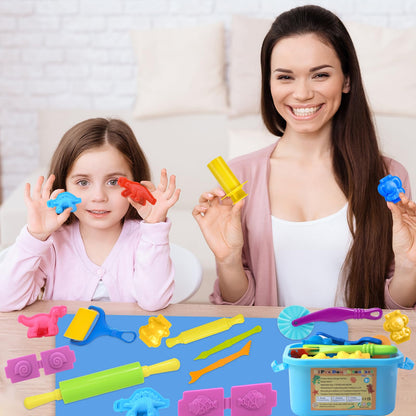 Dough Tool Set, 31 Pcs Basic Dough Tools Kits for Kids, Dough Accessories Includes Storage Container, Mat, 3D Animal, Cutters Roller, Rolling Pins, Safety Scissors