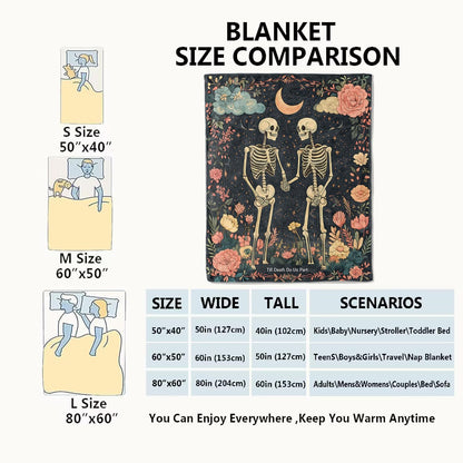 VODRM Gothic Skull Blanket Skeleton Romantic Throw Blankets with Flowers & Crescent Moon,Birthday Gifts for Kids Adult,Lightweight Soft Fleece,for Sofa Couch Bed Room Goth Halloween Decor 50x60in