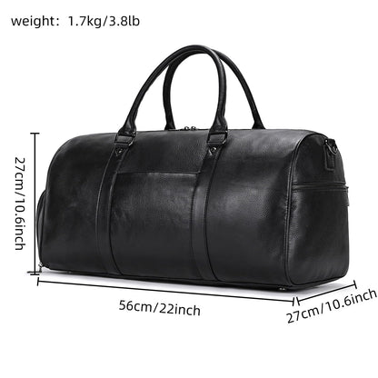 Genuine Leather Travel Duffel Bags for Men and Women Overnight Weekend Leather Bags Sports Gym Duffle, 9428 Black