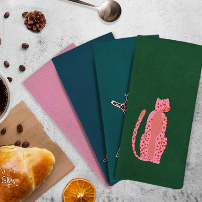 KFXHANGD Preppy Cheetah Kitchen Towels and Dishcloths Set of 4, Trendy Cheetah Bathroom Decor, Funky Leopard Dish Towels, Pink Leopard Decorative Hand Tea Towel for Bathroom Kitchen, 16x24 Inches