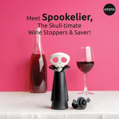 OTOTO Skull Wine Saver Pump and Stoppers - Halloween Gifts, Emo Accessories, Gothic Kitchen, Goth Gifts, Bat, Kitchen Gadgets - (Spookelier)