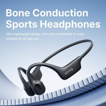 Sanag B21S True Bone Conduction Headphones, IPX5 Waterproof Bluetooth 5.4 Earphones, Wireless Open Ear Headset with Mic, 5.4 HiFi Bass, 10H Playtime for Running, Cycling, Sports, Workout (Blue)