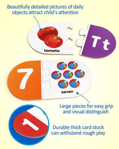 Coogam Learning Alphabet Matching Game, 36pcs Self-Correcting Sight Words Letter Number Cards, Fine Motor Educational Montessori Toy for Preschool Kindergarten 3 4 5 Years Old