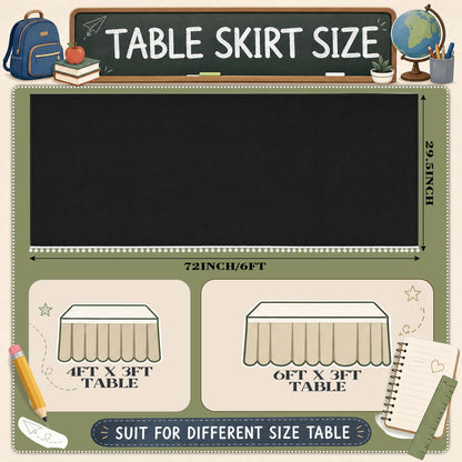 Tudomro Teacher Table Skirt Ruffled Teacher Desk Tablecloth 72" x 30" Ruffle Desk Skirt for School Classroom Office Rectangle Round Table Cover Dessert Decor(Tassel,6ft,Black)